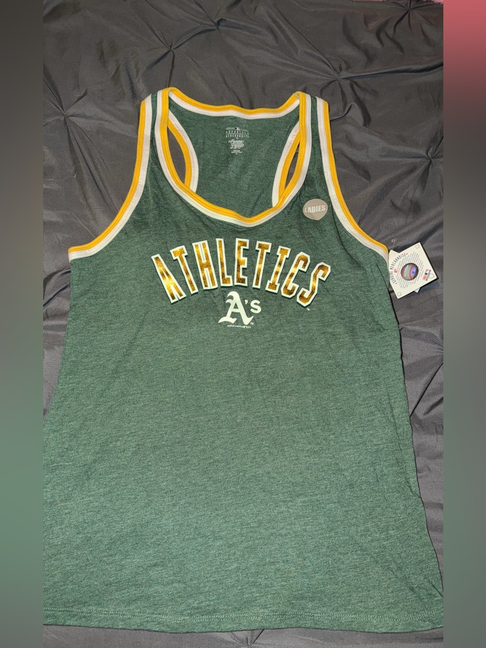 Oakland Athletics Green Racerback Tank with Yellow Trim